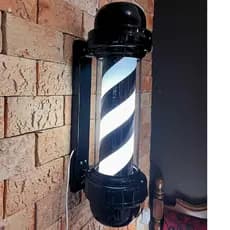 Barber Pole TODO PRETO SEM GLOBO Giratório Poste Luminoso Barbearia Luxuoso Retro