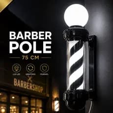 Barber Pole 75cm Rotativo Giratorio Led Com Globo Todo Preto Barbearia