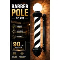 Barber Pole Giratorio Acende Led 90cm Todo Preto Para Barbeiro Barbearia