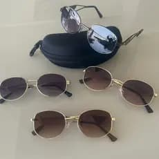 Óculos de Sol Feminino Retrô – Armação Metálica Dourada/Prata, Lentes Degradê UV400 + Estojo
