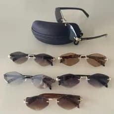 Óculos de Sol Feminino Sem Aro Lente Geométrica UV400 Estilo Elegante com Estojo