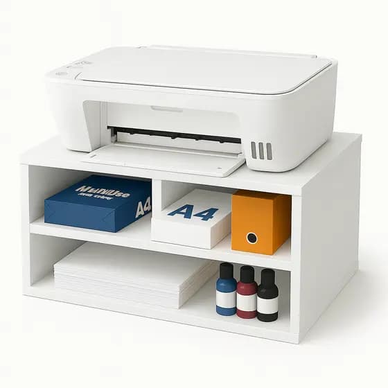 Suporte Para Impressora Com 3 Divisórias 40x20x30cm Mdf Mesa Escritório Organização Várias Cores