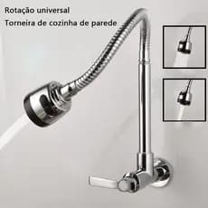 Torneira giratória 360° para cozinha montada na parede torneiras fria única de aço inoxidável