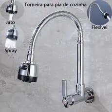 Torneira para pia de cozinha prata montado na parede rotação de 360° torneira de água fria