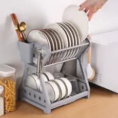 Escorredor De Louça Plástico Cozinha Camada Dupla Fácil De Limpar Preto/Verde/Cinza/Bege