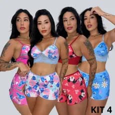 Kit 4 Top Doll Estampado Com Renda Baby Doll Sensual Confortável