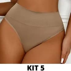 Kit 5 Calcinhas Fio Modeladora Importada Canelada Pala Dupla Cintura Alta
