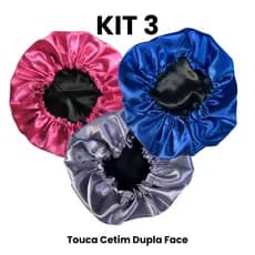 Kit 3 Touca De Cetim AntiFrizz Dupla Face Regulável