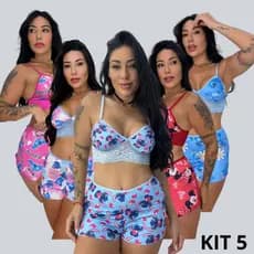 Kit 5 Top Doll Suede Estampado Com Renda Baby Doll Sensual Short Verão