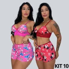 Kit 10 Baby Doll Estampado Com Renda Top Doll Suede Sensual Confortável