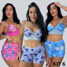 Kit 6 Baby Doll Estampado Com Renda Top Doll Sensual Confortável Suede