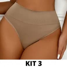 Kit 3 Calcinhas Fio Modeladora Importada Canelada Pala Dupla Cintura Alta