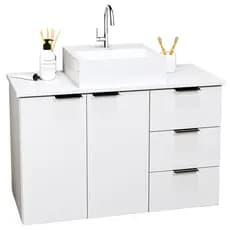 Balcão Móvel Gabinete MDF Para Banheiro Com Tampo & Cuba 80cm - Gavetas Lado Direito do Móvel