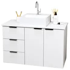 Balcão Móvel Gabinete Mdf Para Banheiro Com Tampo & Cuba 80cm - Gavetas Lado Esquerdo do Móvel
