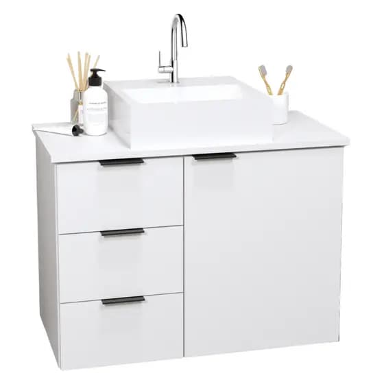 Balcão Móvel Gabinete Mdf Para Banheiro Com Tampo & Cuba 70cm de Largura - Gavetas Lado Esquerdo