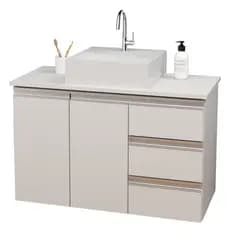Gabinete Banheiro 80cm MDF Branco Balcão com Tampo e Cuba de Apoio Armário Com Fundo
