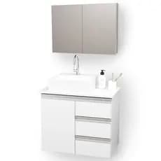 KIT Armário Aéreo Com Espelho + Gabinete Para Banheiro MDF Branco 60cm Com Fundo
