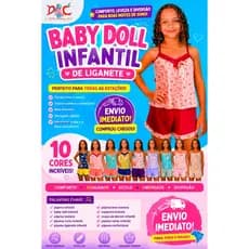 Pijama Infantil Short Doll Estampado e Liso Menina Alça Fina Confortável Vários Tamanhos