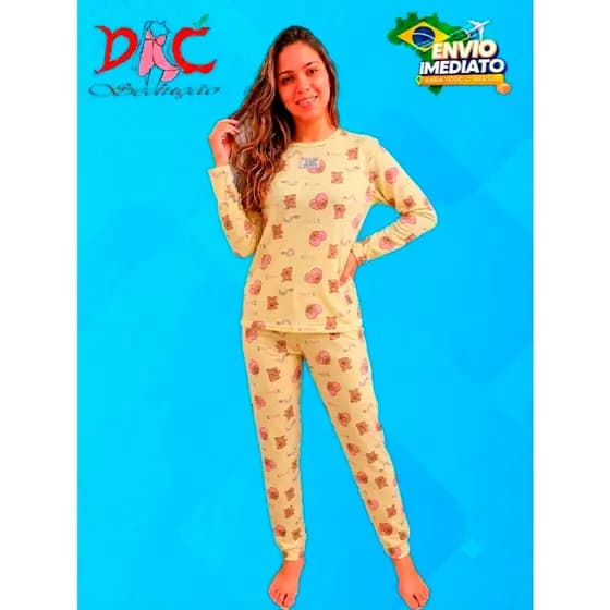 Pijama Feminino  Suede Adulto Para o Frio Blusa Longa e Calça Forma Grande PP,P,M,G,GG