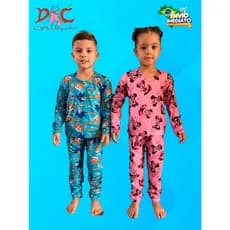 Pijama Infantil Manga Longa Frio Menina e Menino Suede Estampado Confortável Personagens