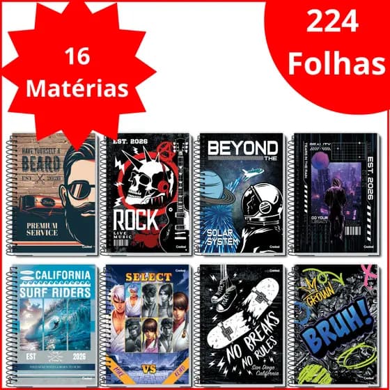 Caderno Universitário 16 Matérias 224 Fls Credeal My Collection Masculino Capa Dura