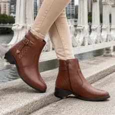 Bota Feminina com Ziper Botinha Salto Baixo