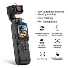 Câmera De Ação 4K 330 ° Estabilizador De Cardan De Rastreamento Facial Tela Sensível Ao Toque De 1.72 Polegadas 64MP Dig