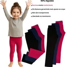 Calça Legging Infantil Lisa Confortável Uniforme Roupa De Menina Frio Elastano Feminina do 1 ao 14