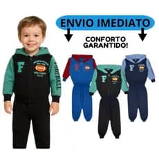 Kit 2 Peças Moletom Peluciado Sortido Com Capuz Masculino Inverno Zíper - 1 Casaco + 1 Calça 1 Ao 10