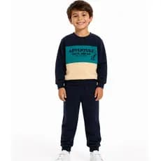 Kit 2 Peças Moletom Peluciado Sortido Conjunto Masculino Inverno - 1 Casaco + 1 Calça Do 4 Ao 10
