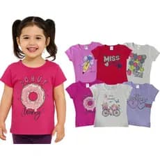 Kit 3 Blusas Sortidas verão Manga Curta Infantil Menina Cotton 100% Algodão Do 1 Ao 14