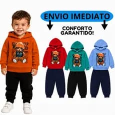 Kit 2 Peças Moletom Peluciado Com Capuz Roupa De Frio Inverno Sortido Confortável Menino Do 1 Ao 3