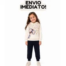 Conjunto Moletom Feminino Inverno Peluciado Com Capuz Roupa De Frio Menina Do 4 Ao 10 Casaco + Calça