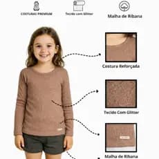 Blusa Ribana Canelada Brilho Manga Longa Infantil Menina Roupa De Frio Comfortavel Inverno 1 Ao 16