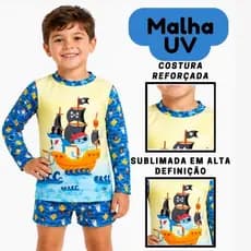 Conjunto Térmico Proteção UV Camisa + Sunga Menino Sortido Confortável Praia Masculino Do 1 Ao 8
