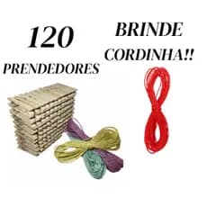 Kit 120 Unidades Prendedor de Roupa + BRINDE, pregador de madeira, grampo de roupa, prendedor de madeira