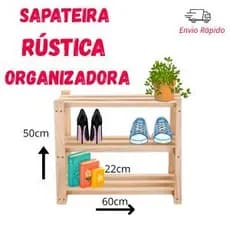 Sapateira Rústica MULTIUSO Madeira Pinus - 3 Prateleiras para hall de entrada - lavanderia - closet - sacada - organiza