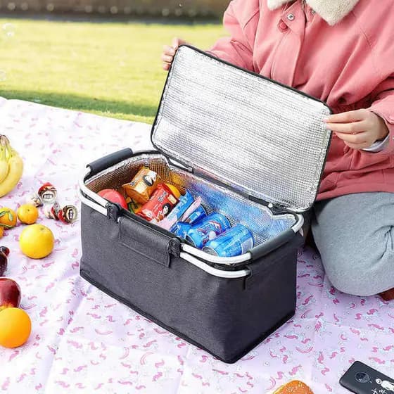 Cesta de piquenique de praia dobrável portátil com alça de alumínio