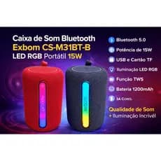 Caixa de Som Bluetooth com LED RGB 15W TWS USB TF FM Portátil