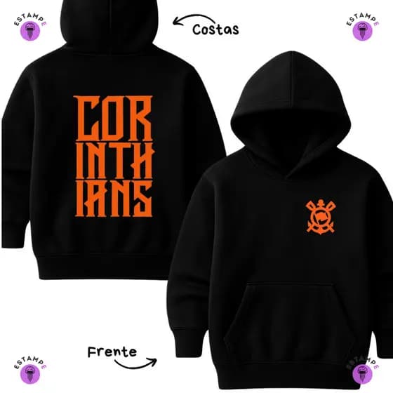 Moletom Canguru Infantil Corinthians Lançamento Time Futebol Timão Laranja Blusa De Frio Casaco Unissex Menino Menina