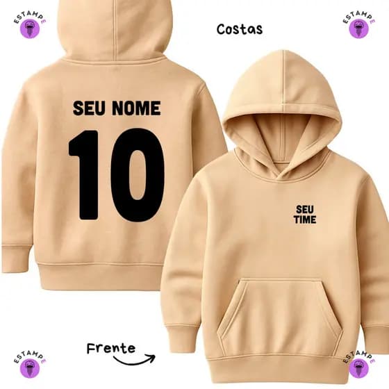 Moletom Caguru Infantil Personalizado Seu Time e Seu Nome Blusa De Frio Agasalho Casaco Unissex Menino Menina