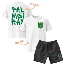 Kit Infantil 1 Camiseta e 1 Short Moletinho Palmeiras Conjunto Blusa e Bermuda de Moletom Do Verdão Camisa 100% Algodão