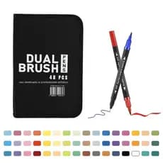 Kit 48 Cores Caneta Dual Brush Coloridas para Desenho e Lettering e Estojo de Armazenamento com Zíper marisa