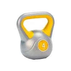 Kettlebell 4kg Emborrachado Alça Ergonômica Funcional Musculação Cinza Amarelo JustGoFit