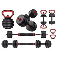 Kit Halteres Barra Kettlebell 3 em 1 Ajustável 20kg Musculação Treino Casa JustGoFit