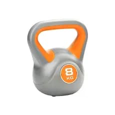 Kettlebell 8kg Emborrachado Alça Ergonômica Funcional Musculação Cinza Laranja JustGoFit