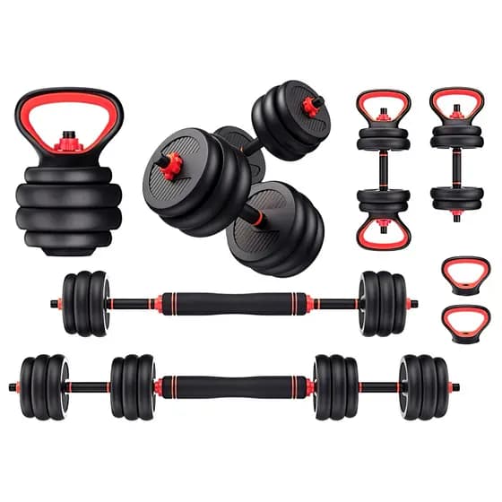 Kit Halteres Barra Kettlebell 3 em 1 Ajustável 10kg Musculação Treino Casa JustGoFit