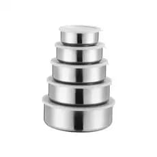 Kit 5 Tigelas Inox Com Tampa Potes Redondos 250ml a 1200ml Jogo de Pote Hermético Cozinha