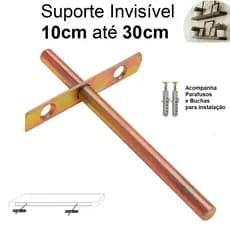 Suporte Invisível de Embutir para Prateleira 10cm a 30cm + Parafusos e Buchas para instalação
