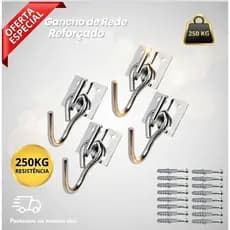 4 Peças Gancho De Rede Balanço até 250kg Armador Aço Reforçado Com 16 Parafusos E 16 Buchas